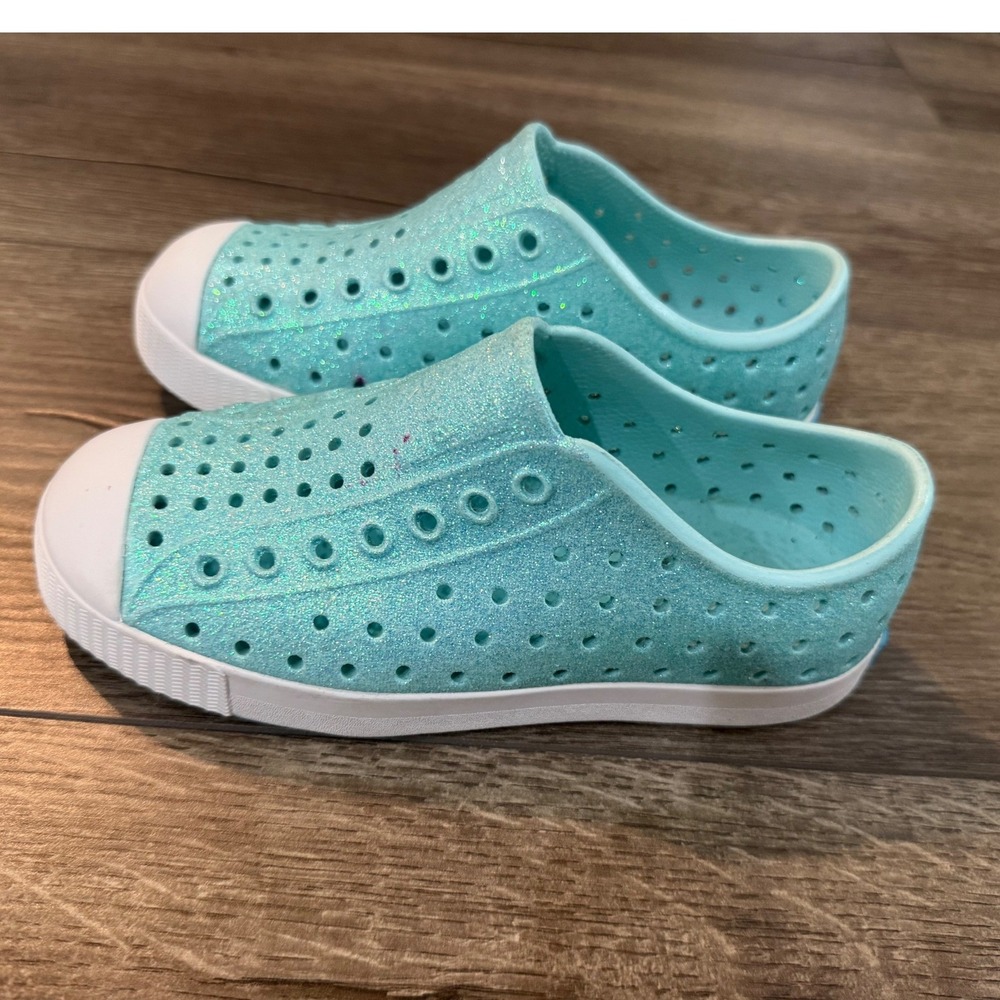 Native Jefferson Glitter Aqua Blue EVA‎ Slip On Water Shoes Womens Size C13